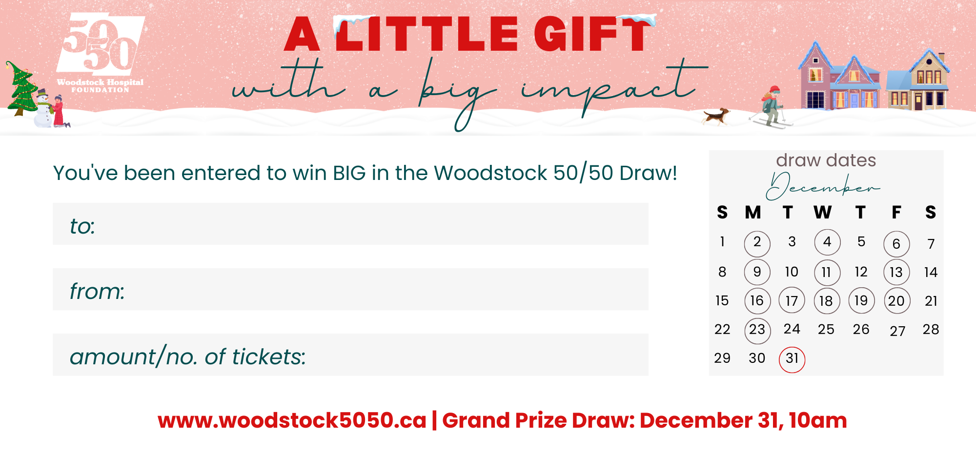 A gift certificate for our December 50/50 draw